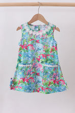 Load image into Gallery viewer, Green tropical garden bow dress