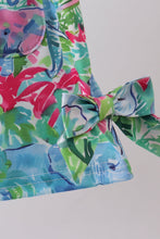 Load image into Gallery viewer, Green tropical garden bow dress