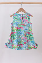 Load image into Gallery viewer, Green tropical garden bow dress