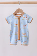 Load image into Gallery viewer, Blue puppy print bamboo romper