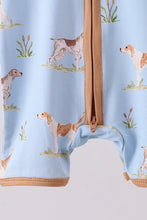 Load image into Gallery viewer, Blue puppy print bamboo romper