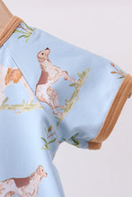 Load image into Gallery viewer, Blue puppy print bamboo romper