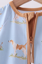 Load image into Gallery viewer, Blue puppy print bamboo romper