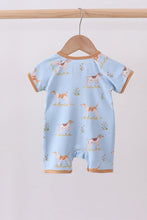 Load image into Gallery viewer, Blue puppy print bamboo romper