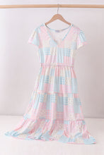 Load image into Gallery viewer, Pink patchwork floral tiered dress