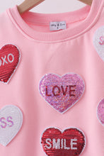 Load image into Gallery viewer, Pink heart love smile sequin fleece mom&me sweatshrit