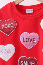 Load image into Gallery viewer, Red heart love smile sequin fleece mom&me sweatshrit
