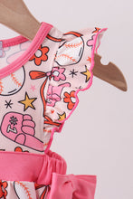 Load image into Gallery viewer, Pink baseball print ruffle bubble