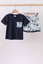 Load image into Gallery viewer, Navy baseball print shorts set