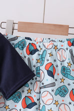 Load image into Gallery viewer, Navy baseball print shorts set