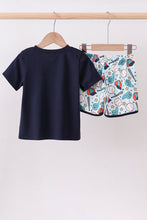 Load image into Gallery viewer, Navy baseball print shorts set