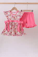 Load image into Gallery viewer, Pink baseball print ruffle shorts set