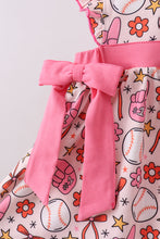 Load image into Gallery viewer, Pink baseball print ruffle shorts set