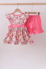 Load image into Gallery viewer, Pink baseball print ruffle shorts set