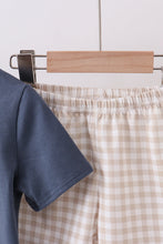 Load image into Gallery viewer, Blue puppy applique gingham shorts set