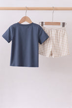 Load image into Gallery viewer, Blue puppy applique gingham shorts set