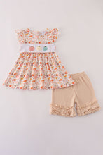 Load image into Gallery viewer, Beige french knot ruffle shorts set