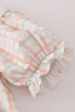 Load image into Gallery viewer, Neutral plaid french knot ruffle shorts set