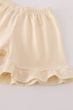 Load image into Gallery viewer, Neutral plaid french knot ruffle shorts set