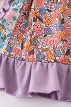 Load image into Gallery viewer, Purple floral print ruffle girl set