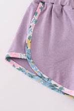 Load image into Gallery viewer, Purple floral print ruffle girl set