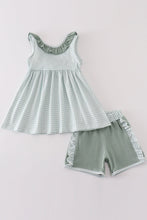 Load image into Gallery viewer, Green gingham girl ruffle set