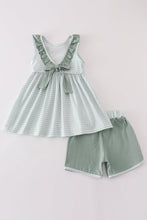 Load image into Gallery viewer, Green gingham girl ruffle set
