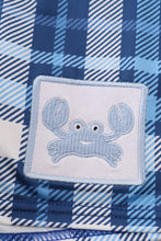 Load image into Gallery viewer, Navy plaid crab embroidery boy swim trunks