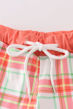 Load image into Gallery viewer, Orange plaid crab embroidery boy swim trunks