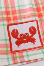 Load image into Gallery viewer, Orange plaid crab embroidery boy swim trunks