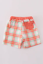 Load image into Gallery viewer, Orange plaid crab embroidery boy swim trunks