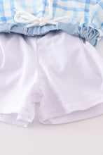 Load image into Gallery viewer, Blue plaid crab embroidery boy swim trunks