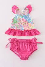 Load image into Gallery viewer, Pink tropical floral girl swimsuit set