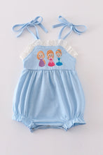 Load image into Gallery viewer, Blue princess embroidery ruffle girl bubble