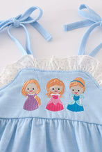 Load image into Gallery viewer, Blue princess embroidery ruffle girl bubble