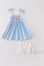Load image into Gallery viewer, Blue princess embroidery ruffle girl set