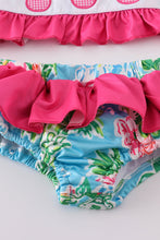 Load image into Gallery viewer, Pink floral character applique 2pc girl swimsuit