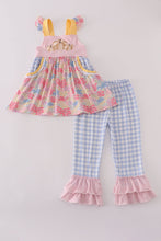 Load image into Gallery viewer, Pink floral pumpkin embroidery ruffle pants set