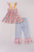 Load image into Gallery viewer, Pink floral pumpkin embroidery ruffle pants set