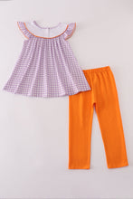 Load image into Gallery viewer, Purple Halloween pumpkin ghost embroidery pants set