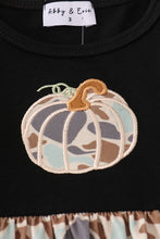 Load image into Gallery viewer, Black camouflage pumpkin applique ruffle dress