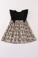 Load image into Gallery viewer, Black camouflage pumpkin applique ruffle dress