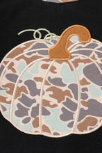 Load image into Gallery viewer, Black camouflage pumpkin applique romper