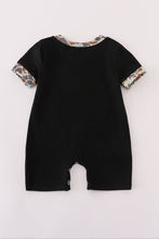 Load image into Gallery viewer, Black camouflage pumpkin applique romper