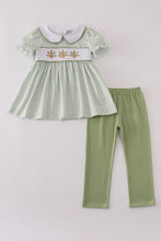 Load image into Gallery viewer, Sage turkey embroidery gingham pants set
