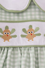Load image into Gallery viewer, Sage turkey embroidery gingham pants set