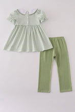 Load image into Gallery viewer, Sage turkey embroidery gingham pants set