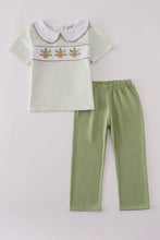 Load image into Gallery viewer, Sage turkey embroidery gingham pants set