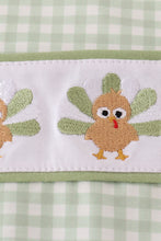 Load image into Gallery viewer, Sage turkey embroidery gingham jonjon