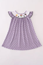 Load image into Gallery viewer, Purple Halloween dot witch embroidery dress